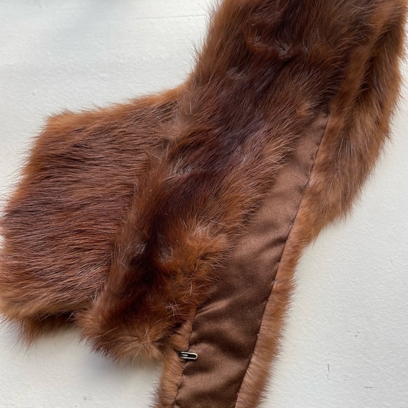 VINTAGE Kay Fuchs white dress gloves mink accents & mink stole wrap real fur - Picture 2 of 9